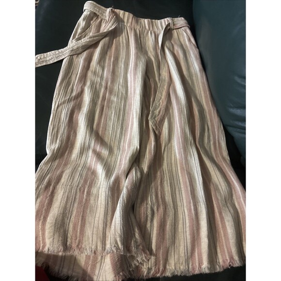 Cloth & Stone Women's Xs Cropped Pants Linen Blend Raw Hem Pockets And Belt - Picture 1 of 3